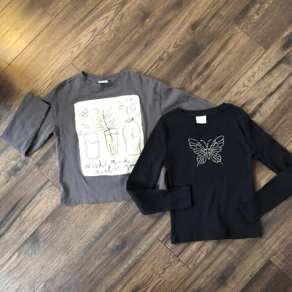 Zara | 9-10 | Kids Graphic Long Sleeve Shirts - Gray and Black
